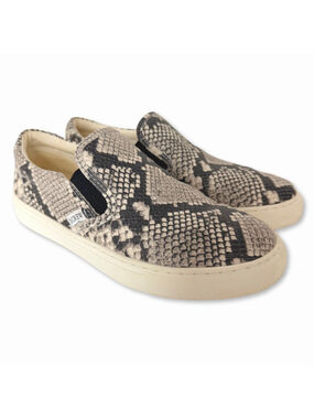 J.CREW Road Trip Slip-On Sneakers Black Beige Snakeskin Print Women's Size 7